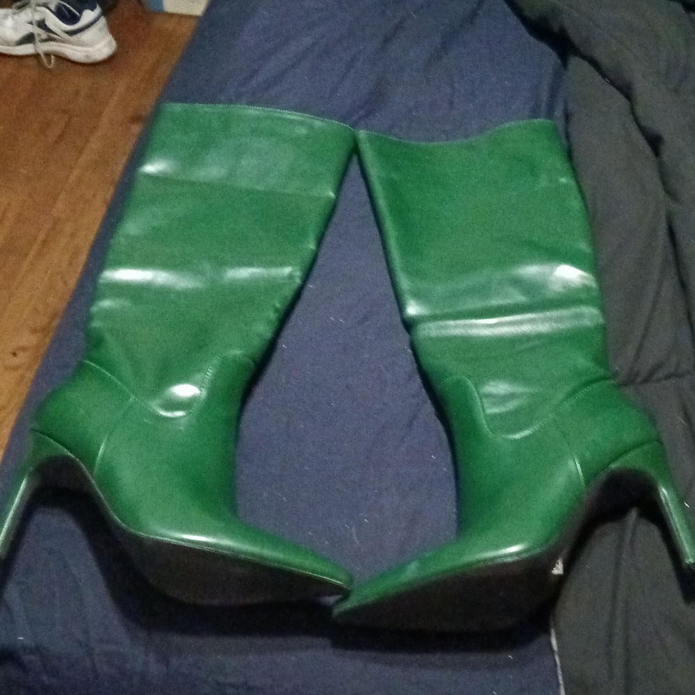 Dark green knee boots